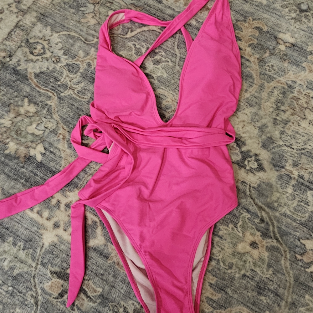 Hot Pink One-Piece Wrap Swimsuit